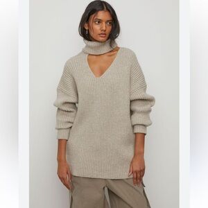 OAK + FORT Oversized Taupe Cowl Neck Sweater